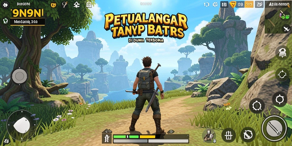 Screenshot 9N9N menampilkan pemandangan indah dunia terbuka.