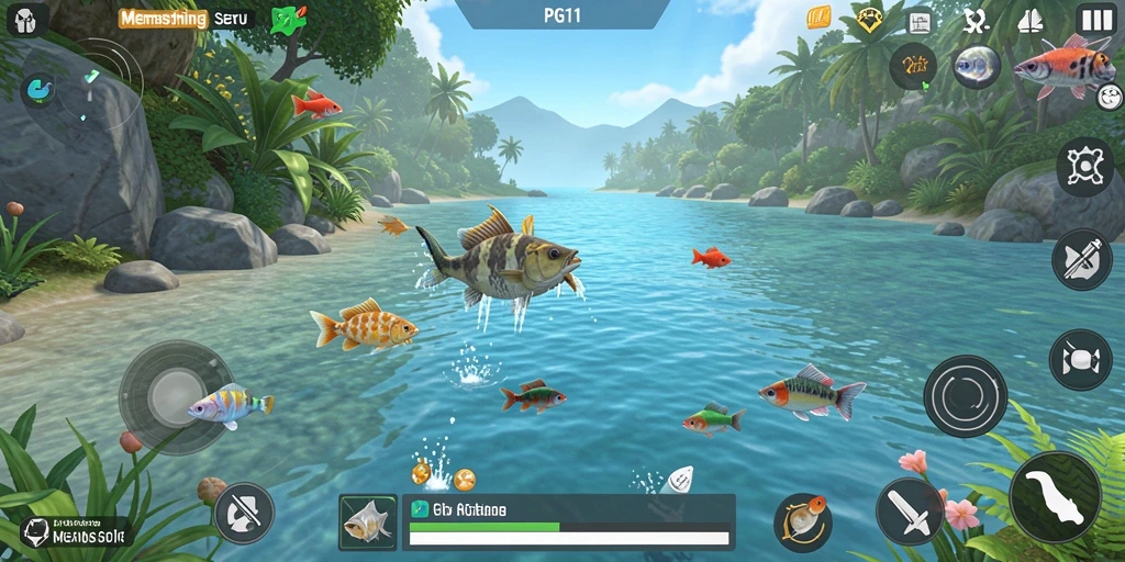 Gameplay memancing mendebarkan dengan berbagai jenis ikan.