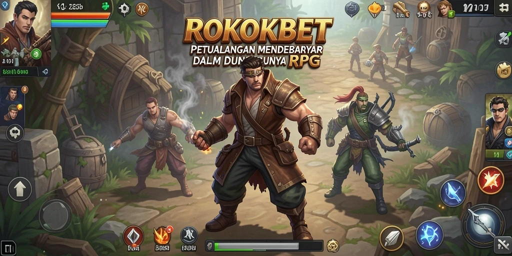 Screenshot utama ROKOKBET menampilkan aksi seru dalam pertempuran RPG.